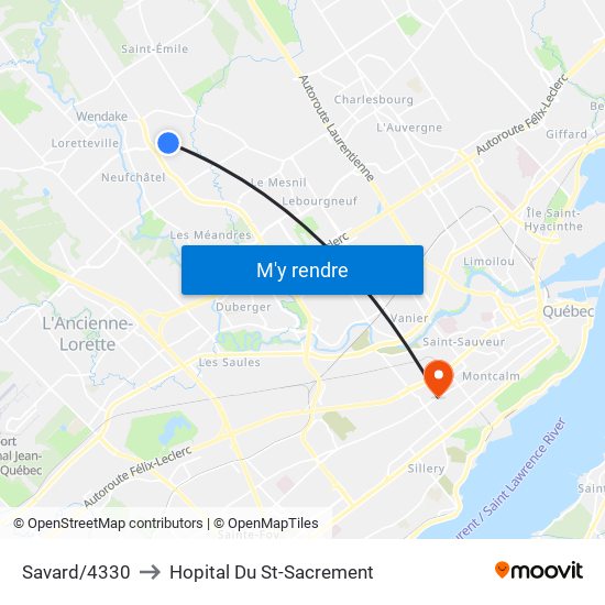 Savard/4330 to Hopital Du St-Sacrement map