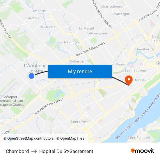 Chambord to Hopital Du St-Sacrement map