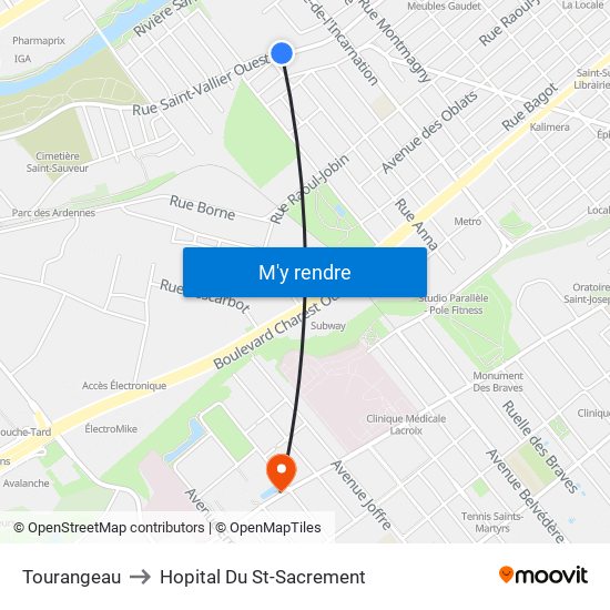 Tourangeau to Hopital Du St-Sacrement map