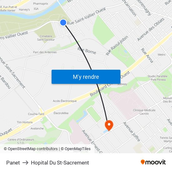 Panet to Hopital Du St-Sacrement map