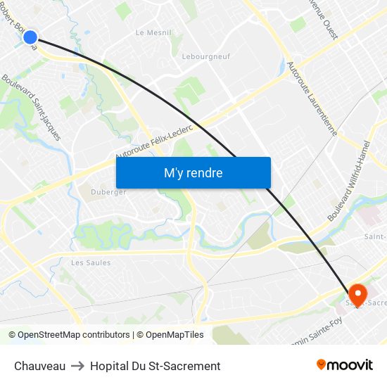 Chauveau to Hopital Du St-Sacrement map