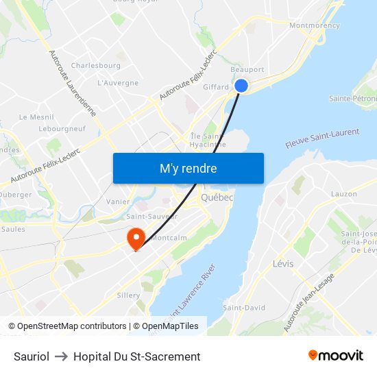 Sauriol to Hopital Du St-Sacrement map