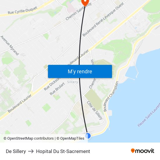 De Sillery to Hopital Du St-Sacrement map