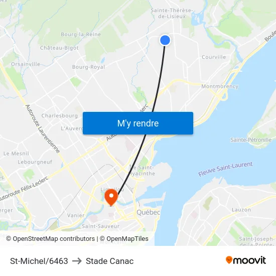 St-Michel/6463 to Stade Canac map