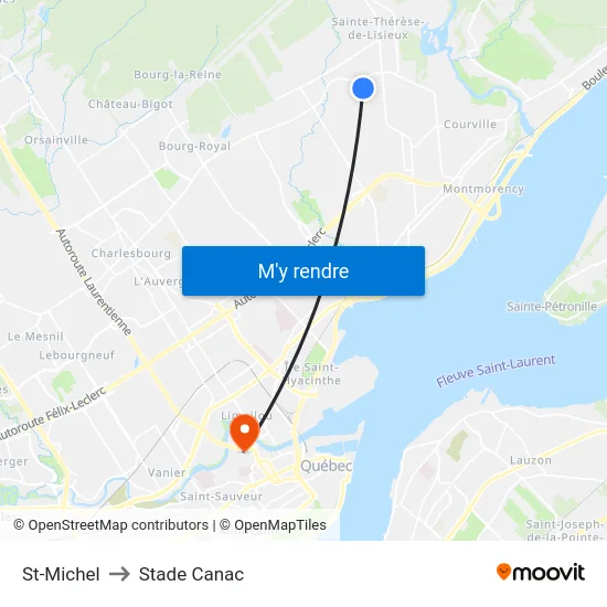 St-Michel to Stade Canac map