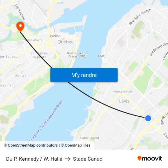 Du P.-Kennedy / W.-Hallé to Stade Canac map