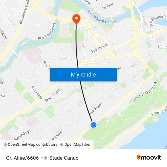 Gr. Allée/6606 to Stade Canac map