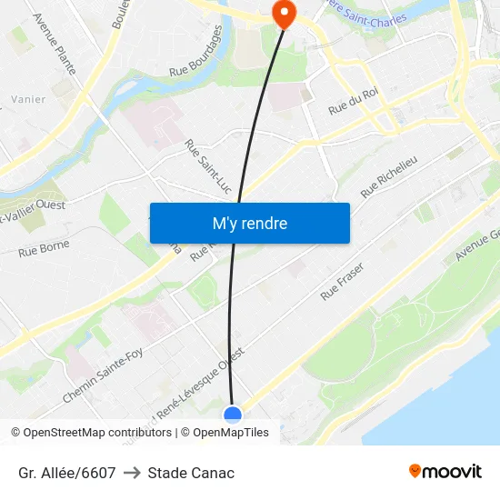 Gr. Allée/6607 to Stade Canac map