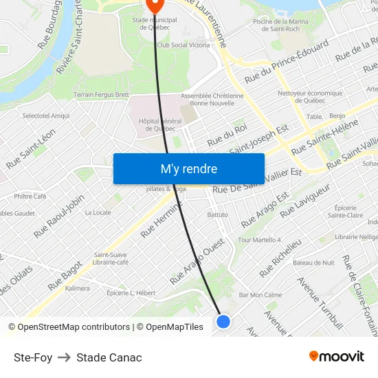 Ste-Foy to Stade Canac map