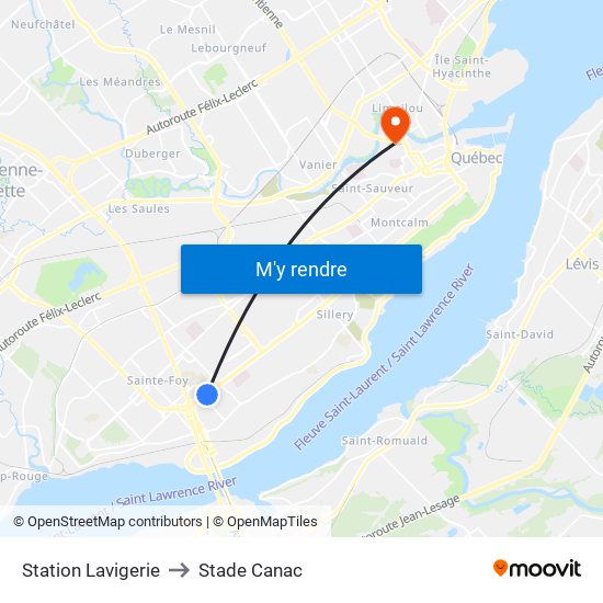 Station Lavigerie to Stade Canac map