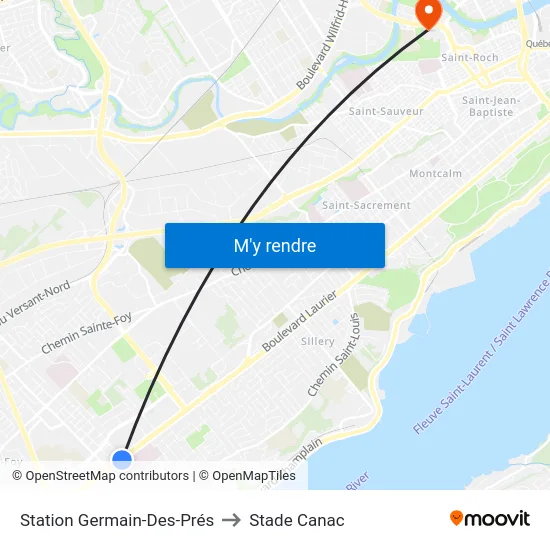 Station Germain-Des-Prés to Stade Canac map