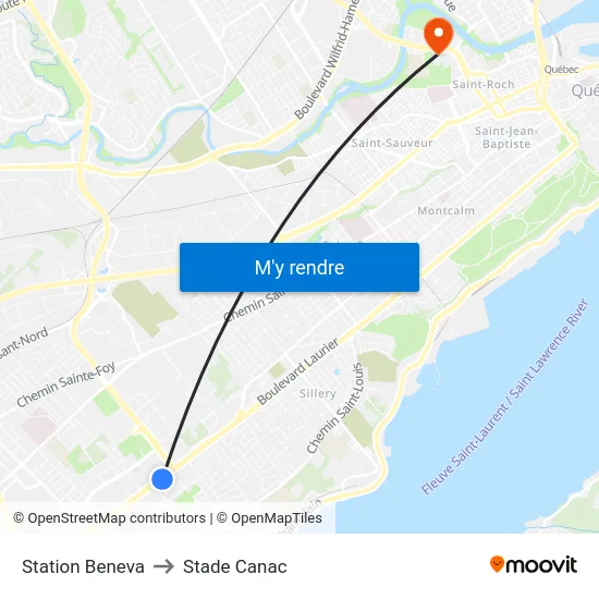 Station Beneva to Stade Canac map