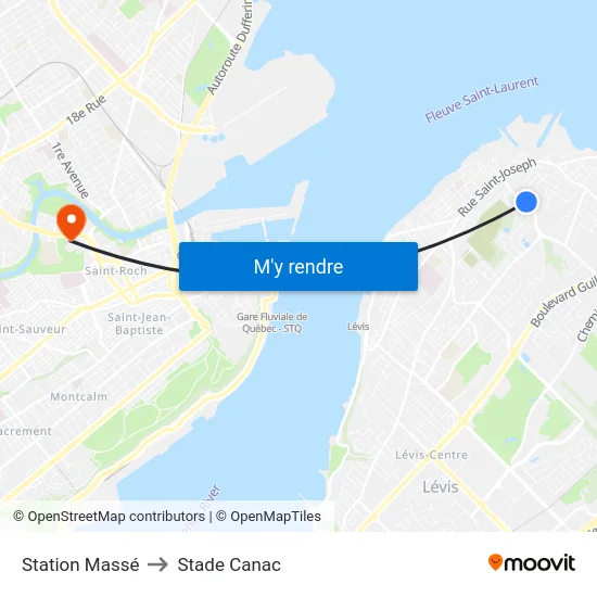 Station Massé to Stade Canac map