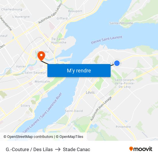 G.-Couture / Des Lilas to Stade Canac map