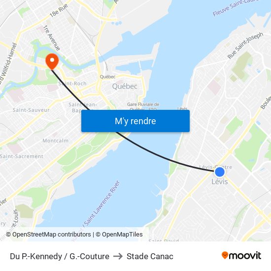 Du P.-Kennedy / G.-Couture to Stade Canac map