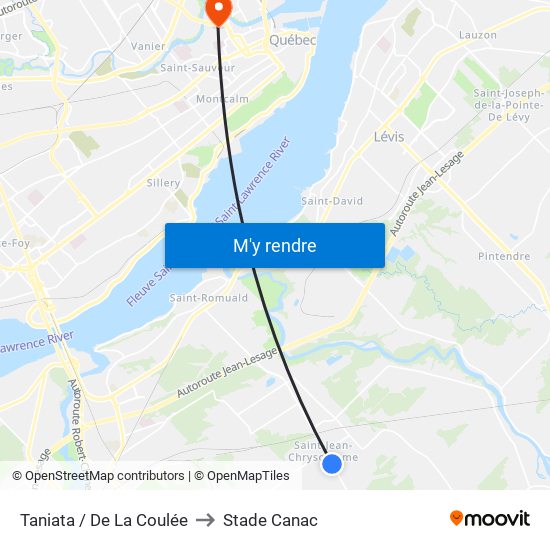 Taniata / De La Coulée to Stade Canac map