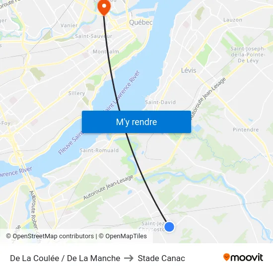 De La Coulée / De La Manche to Stade Canac map