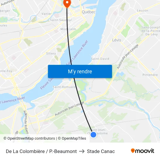De La Colombière / P.-Beaumont to Stade Canac map