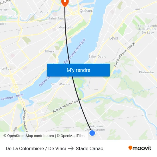 De La Colombière / De Vinci to Stade Canac map