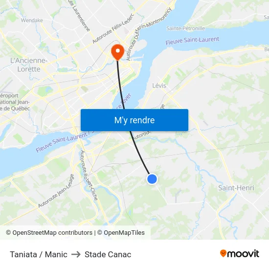 Taniata / Manic to Stade Canac map