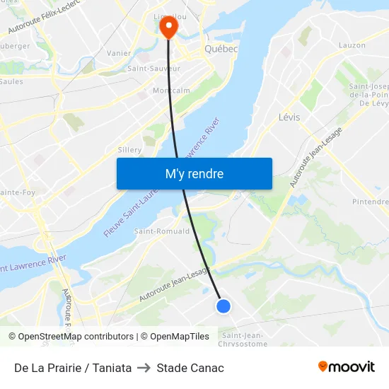 De La Prairie / Taniata to Stade Canac map