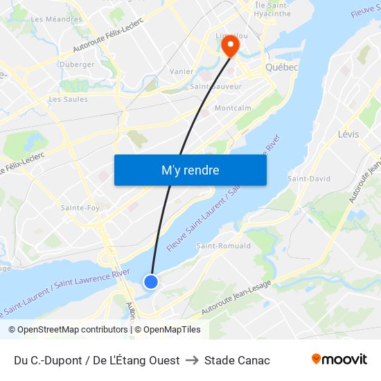Du C.-Dupont / De L'Étang Ouest to Stade Canac map