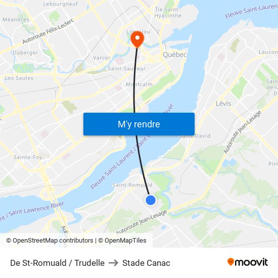 De St-Romuald / Trudelle to Stade Canac map