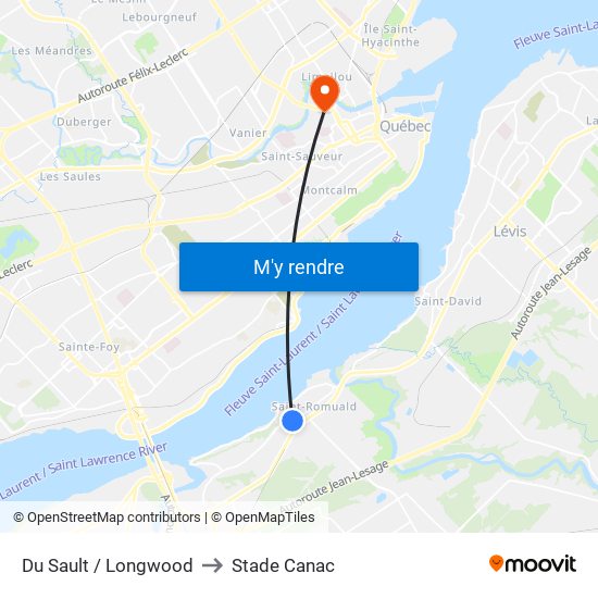 Du Sault / Longwood to Stade Canac map