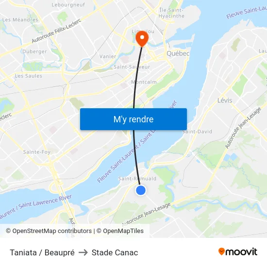 Taniata / Beaupré to Stade Canac map