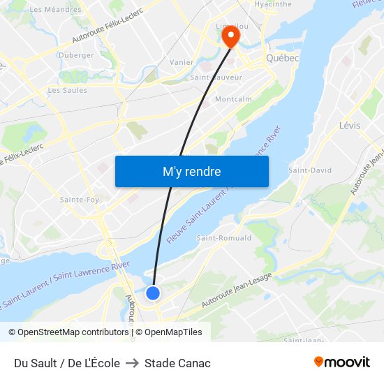 Du Sault / De L'École to Stade Canac map