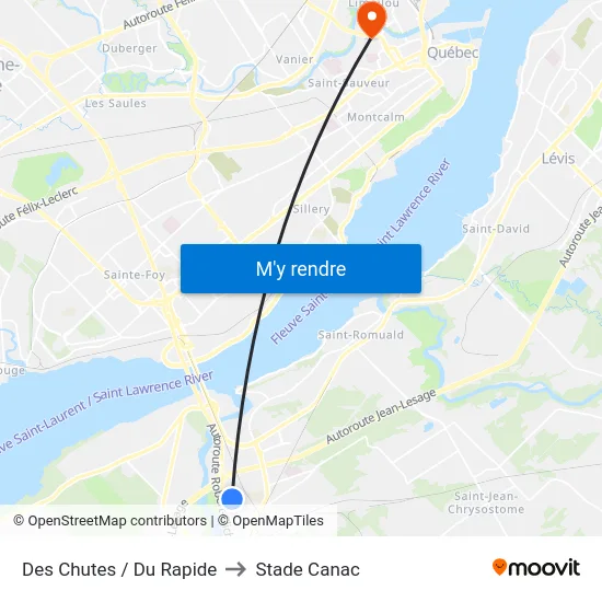 Des Chutes / Du Rapide to Stade Canac map