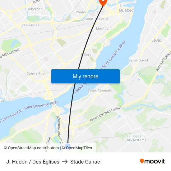 J.-Hudon / Des Églises to Stade Canac map