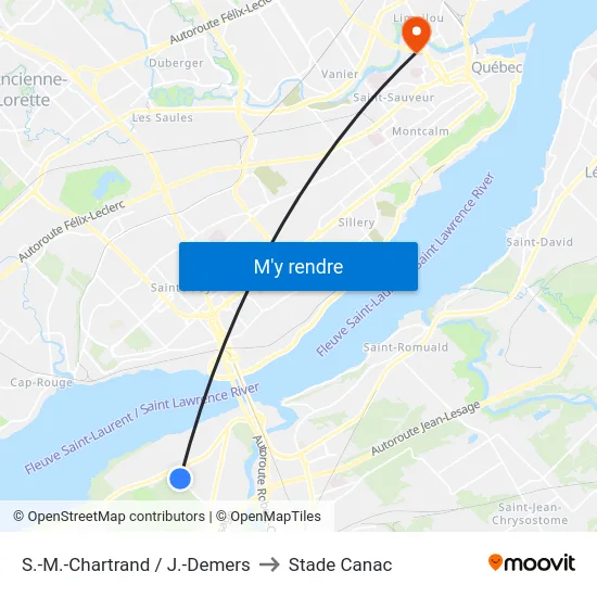 S.-M.-Chartrand / J.-Demers to Stade Canac map