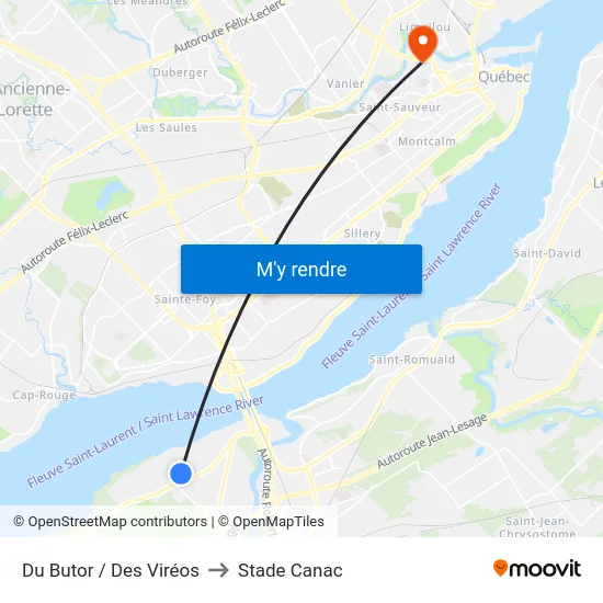 Du Butor / Des Viréos to Stade Canac map