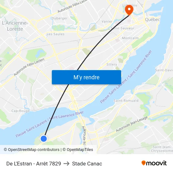 De L'Estran - Arrêt 7829 to Stade Canac map