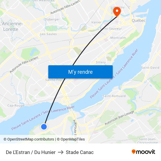 De L'Estran / Du Hunier to Stade Canac map