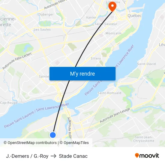 J.-Demers / G.-Roy to Stade Canac map