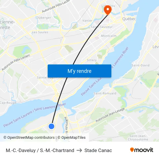 M.-C.-Daveluy / S.-M.-Chartrand to Stade Canac map