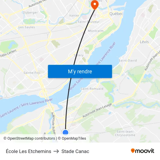 École Les Etchemins to Stade Canac map
