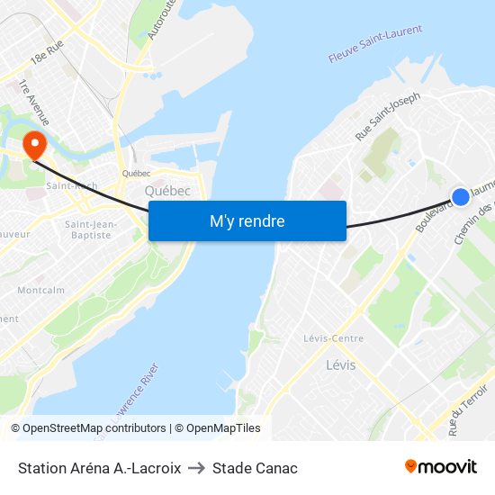 Station Aréna A.-Lacroix to Stade Canac map