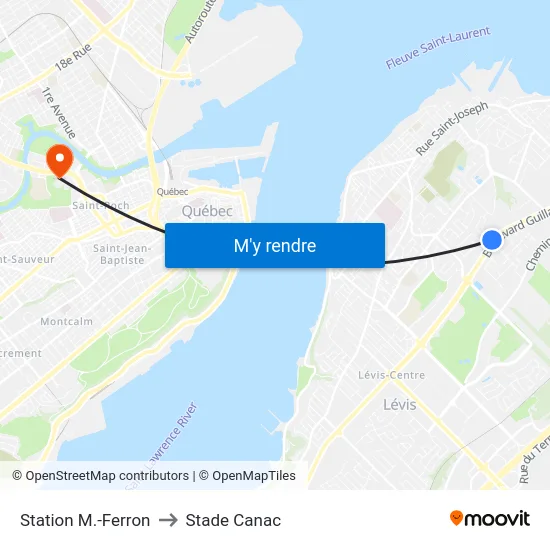 Station M.-Ferron to Stade Canac map