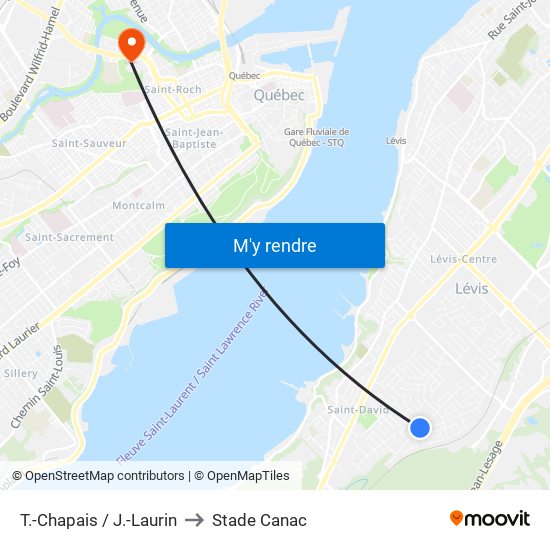 T.-Chapais / J.-Laurin to Stade Canac map