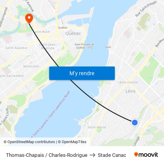 Thomas-Chapais / Charles-Rodrigue to Stade Canac map