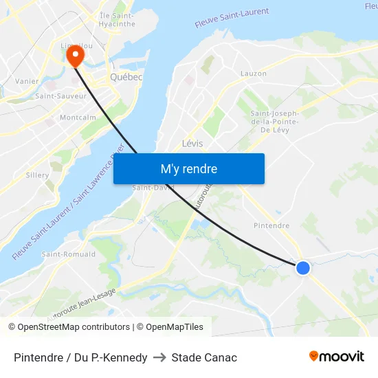 Pintendre / Du P.-Kennedy to Stade Canac map