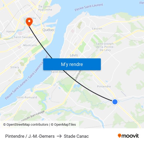 Pintendre / J.-M.-Demers to Stade Canac map