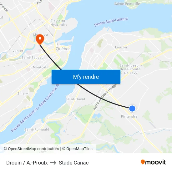 Drouin / A.-Proulx to Stade Canac map