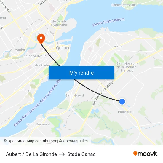Aubert / De La Gironde to Stade Canac map