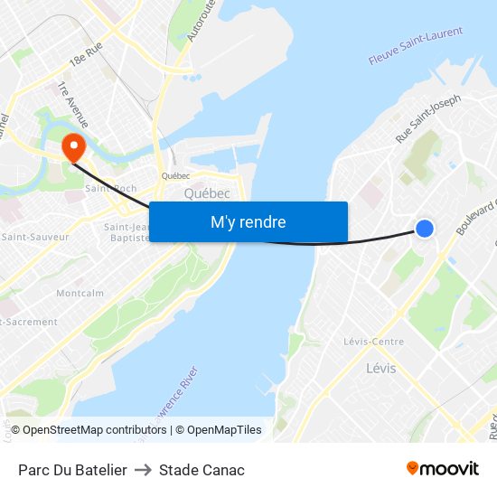 Parc Du Batelier to Stade Canac map