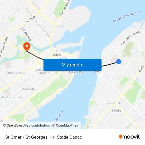St-Omer / St-Georges to Stade Canac map