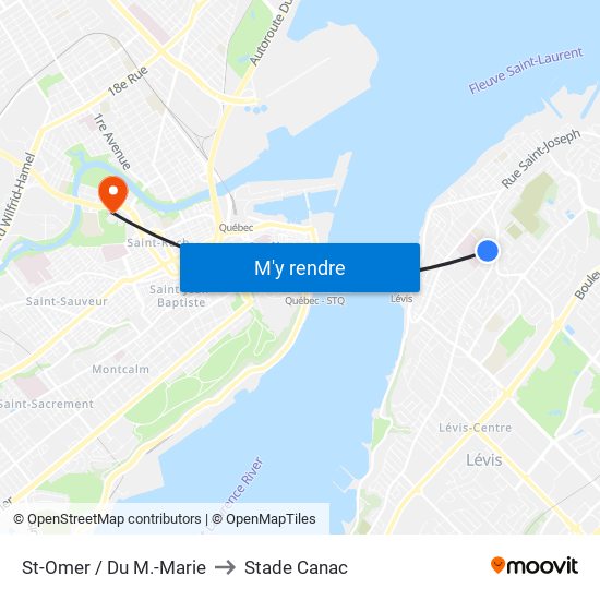 St-Omer / Du M.-Marie to Stade Canac map